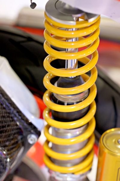 27933169 - yellow motorcycle shock absorbers for background.